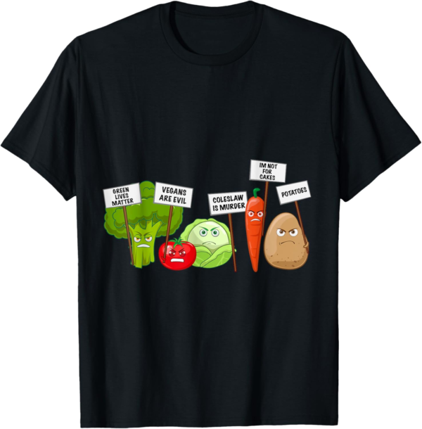 Funny Vegan Vegetables & Fruits Protesting Against Vegans T-... - Image 2